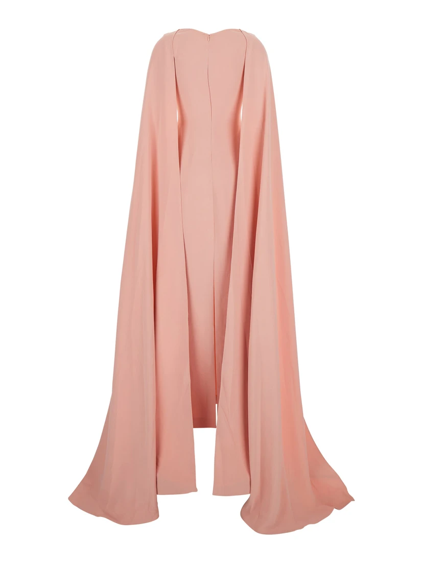 Morgan Pink Long Dress with V Neck and Rear Single Slit in Tech Fabric Woman