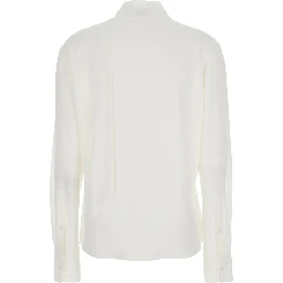 White Blouse with Scarf Detail on the Front in Silk Woman