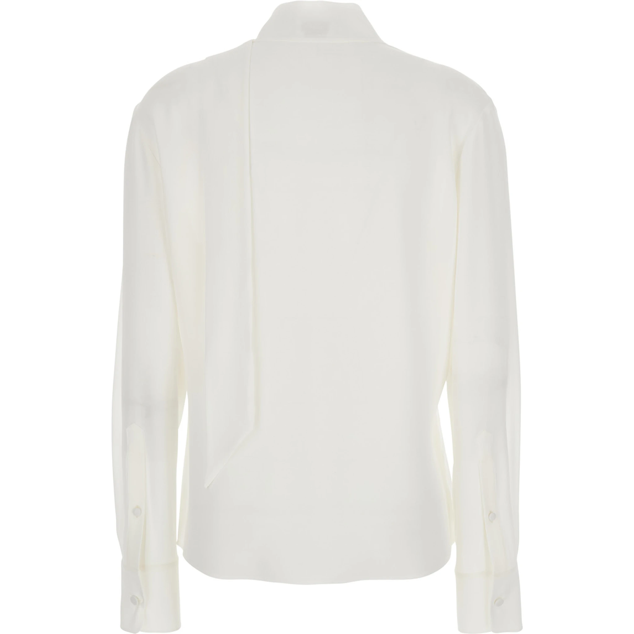 White Blouse with Scarf Detail on the Front in Silk Woman