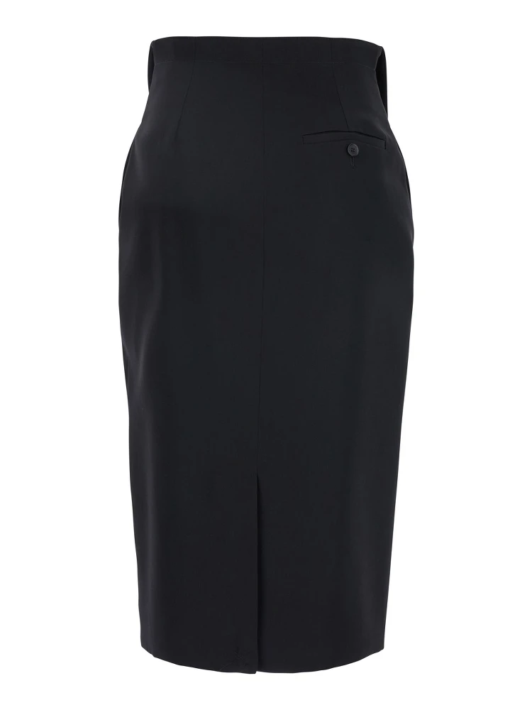 Black Skirt with Foldover Waist and Rear Single Slit in Wool Woman alternative
