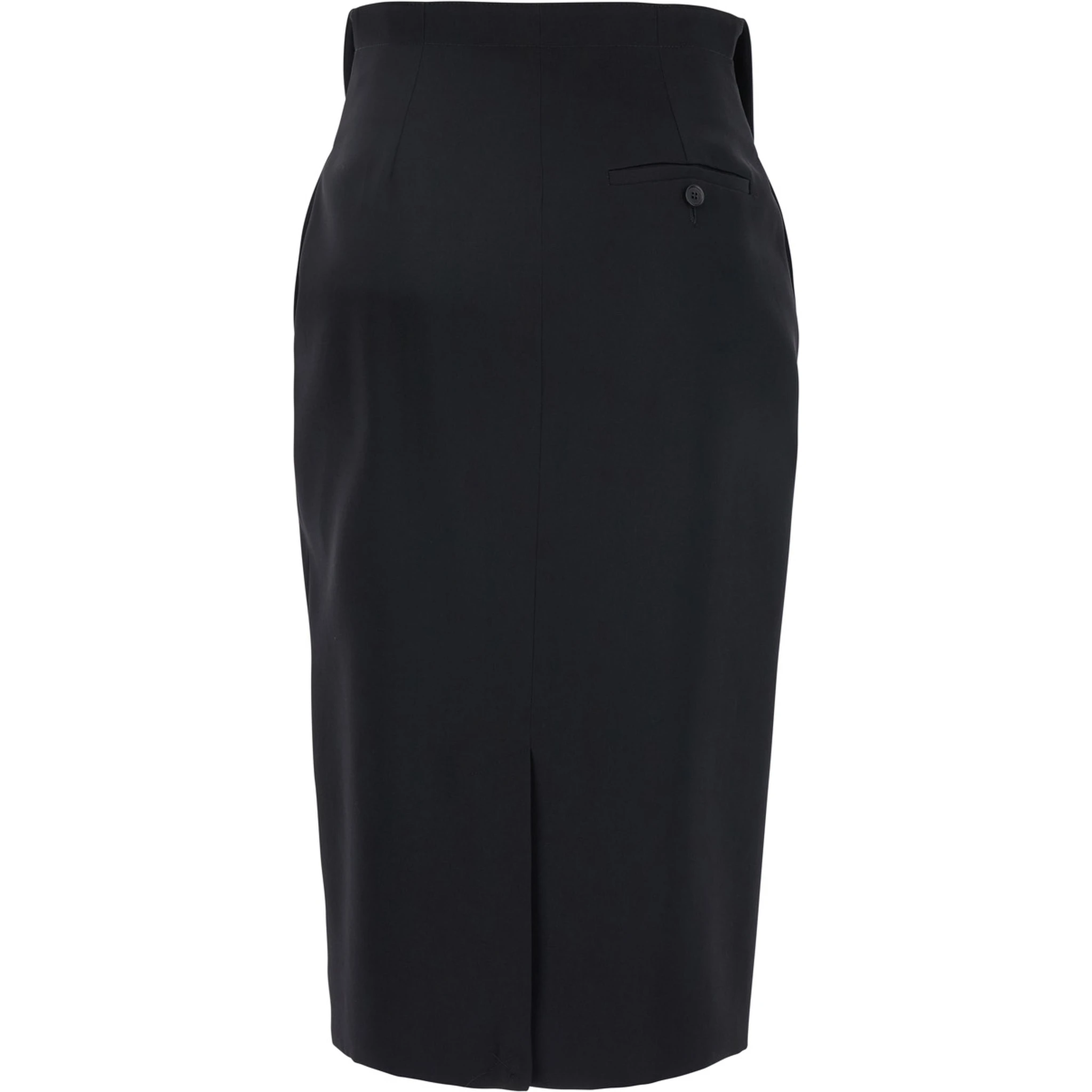 Black Skirt with Foldover Waist and Rear Single Slit in Wool Woman