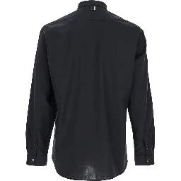 Black Shirt with Classic Collar and Button Closure in Fabric Man