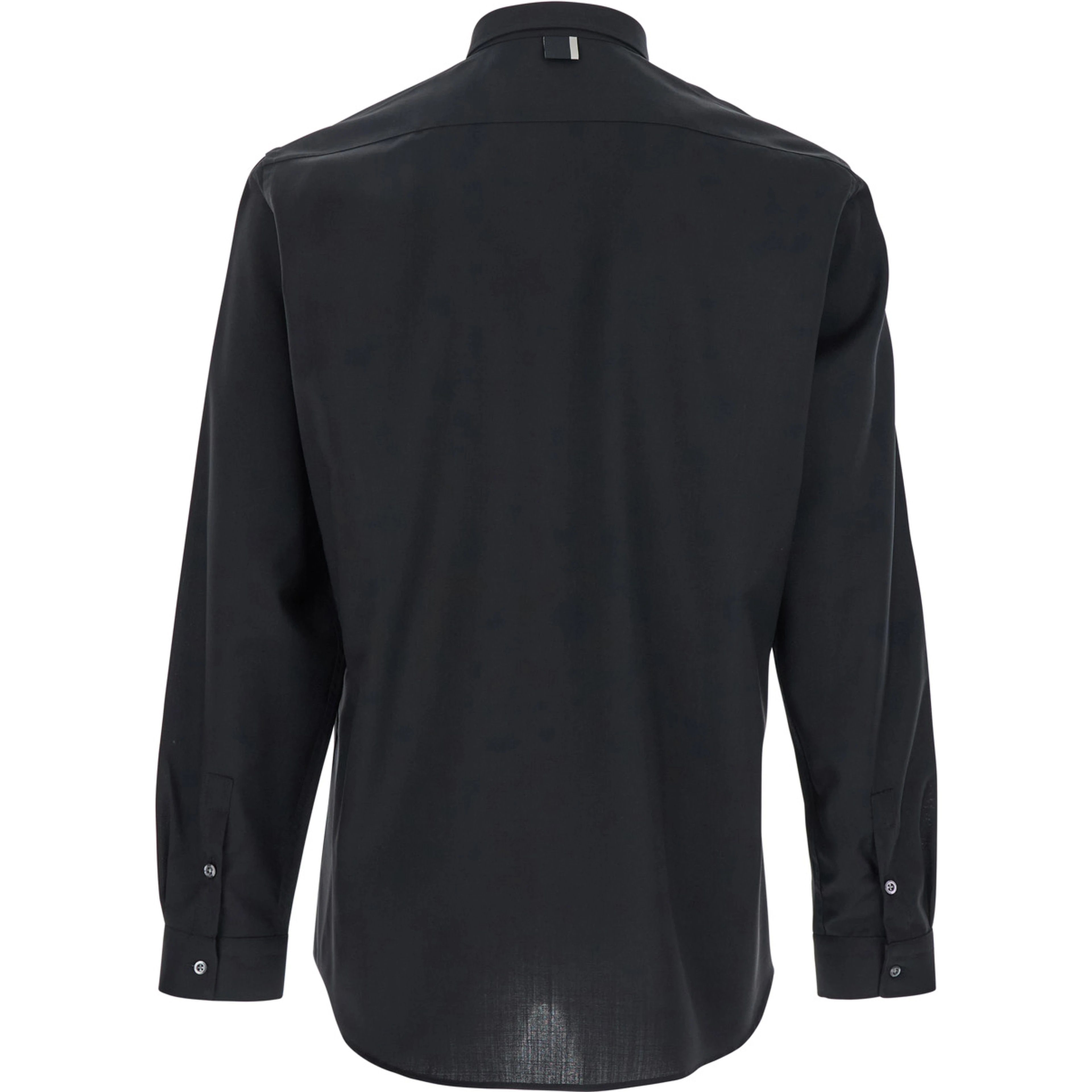 Black Shirt with Classic Collar and Button Closure in Fabric Man