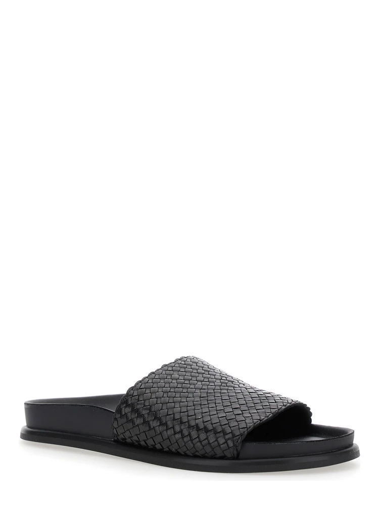 Black Sandals with Braided Design in Leather Woman alternative