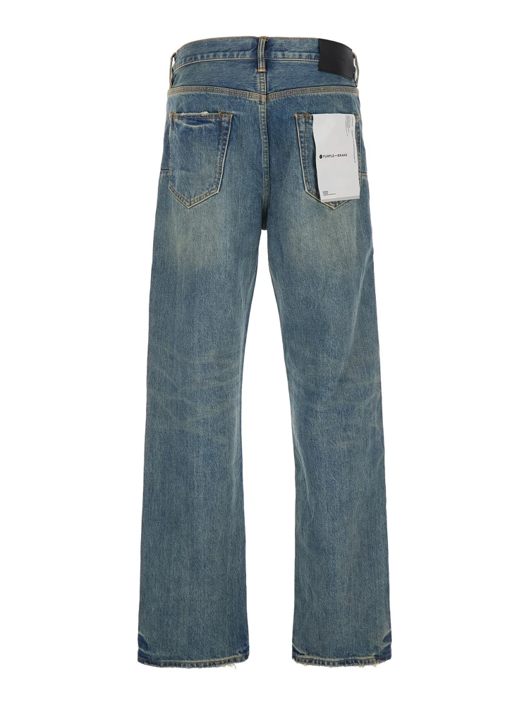 Hadley Vintage Blue Jeans with Ripped Detail on the Front and Logo Patch on the Rear in Denim Man alternative