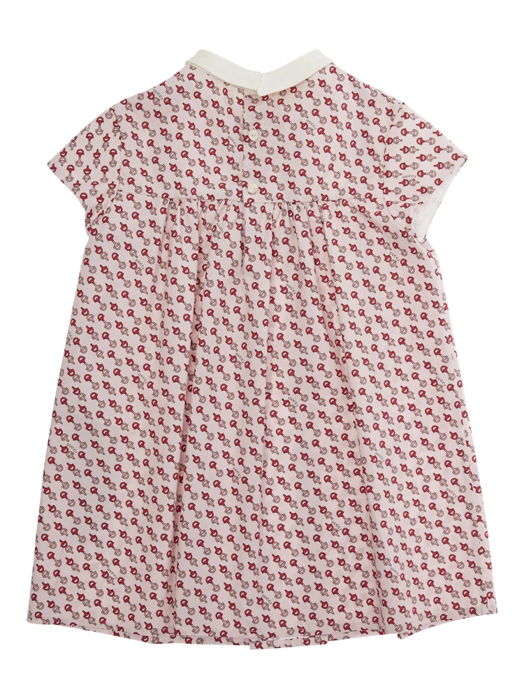 Multicolor Dress with Peter Pan Collar and All-Over Micro Horsebit Print in Cotton Baby alternative