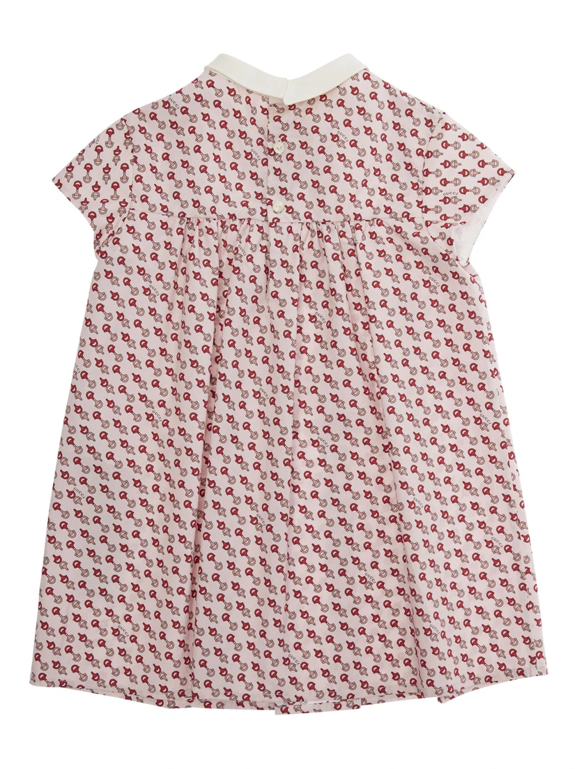 Multicolor Dress with Peter Pan Collar and All-Over Micro Horsebit Print in Cotton Baby