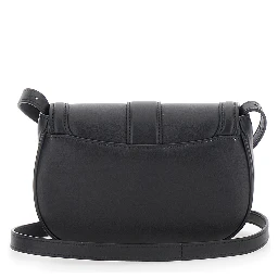 Satchel Mini Black Crossbody Bag with T-Buckle and Embossed Logo in Leather Woman