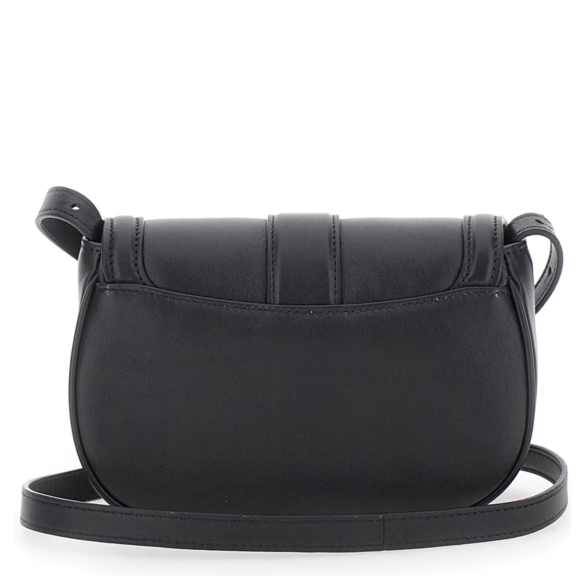 Satchel Mini Black Crossbody Bag with T-Buckle and Embossed Logo in Leather Woman