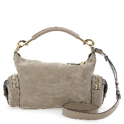 Camera Bag Grey Handbag with Adjustable and Removable Shoulder Strap in Suede Woman