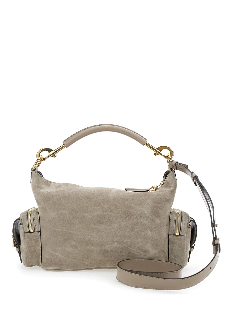 Camera Bag Grey Handbag with Adjustable and Removable Shoulder Strap in Suede Woman alternative