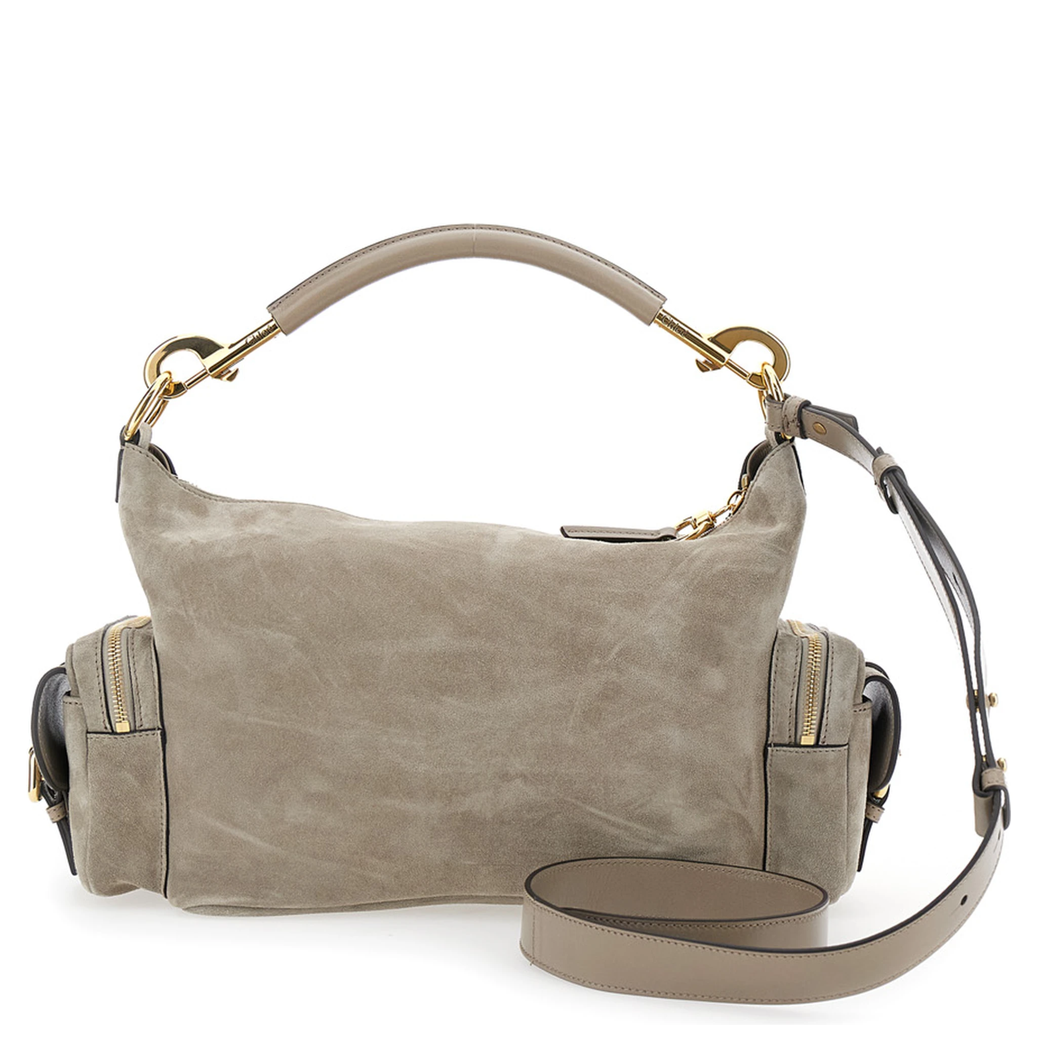 Camera Bag Grey Handbag with Adjustable and Removable Shoulder Strap in Suede Woman