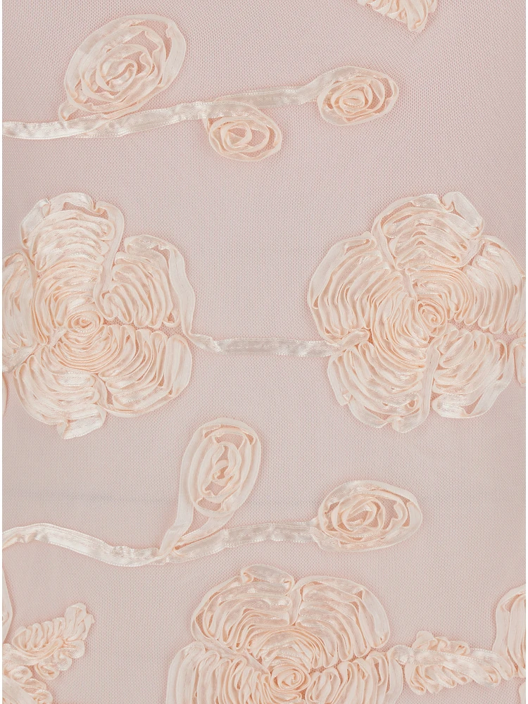 Pink Off-Shoulder Sleeveless Long Dress with All-Over Floral Embroidey and Rear Single Slit in Tech Fabric Stretch Woman alternative