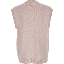 Pink Sleeveless Vest with V Neck and Contrasting Logo Embroidery on the Front in Cotton and Cashmere Blend Man