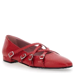 Eloise Red Ballet Shoes with Criss-Crossed Adjustable Straps in Leather Woman