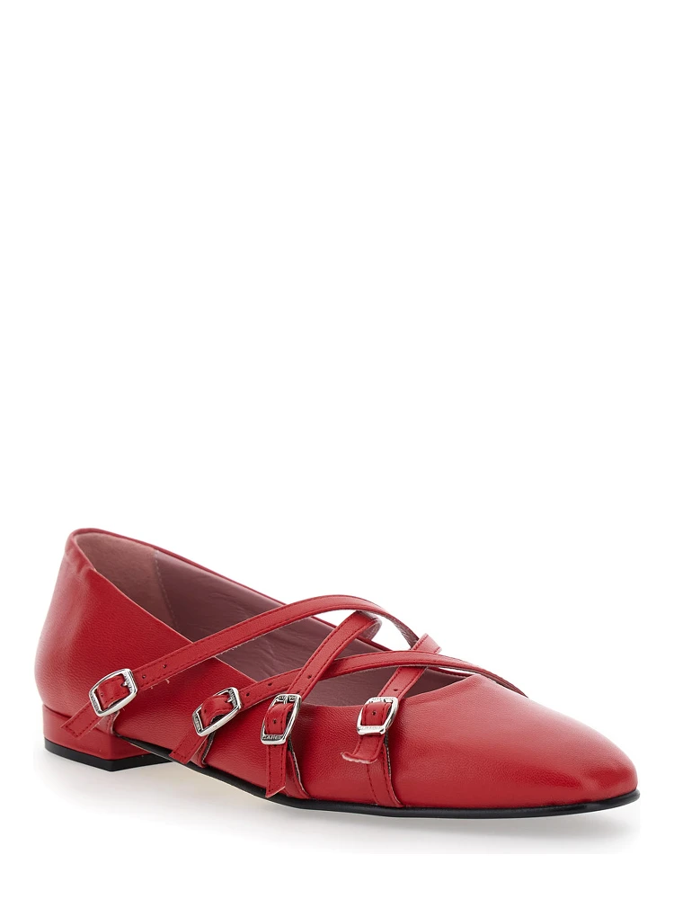 Eloise Red Ballet Shoes with Criss-Crossed Adjustable Straps in Leather Woman alternative