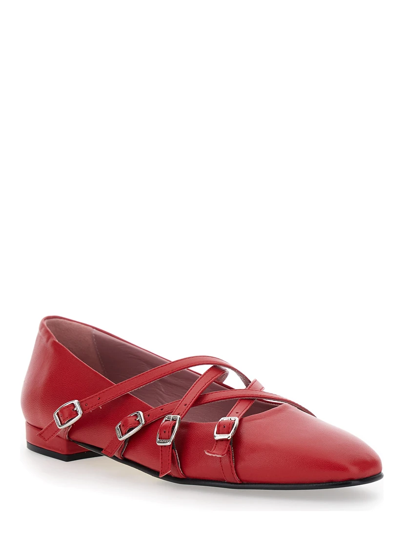 Eloise Red Ballet Shoes with Criss-Crossed Adjustable Straps in Leather Woman