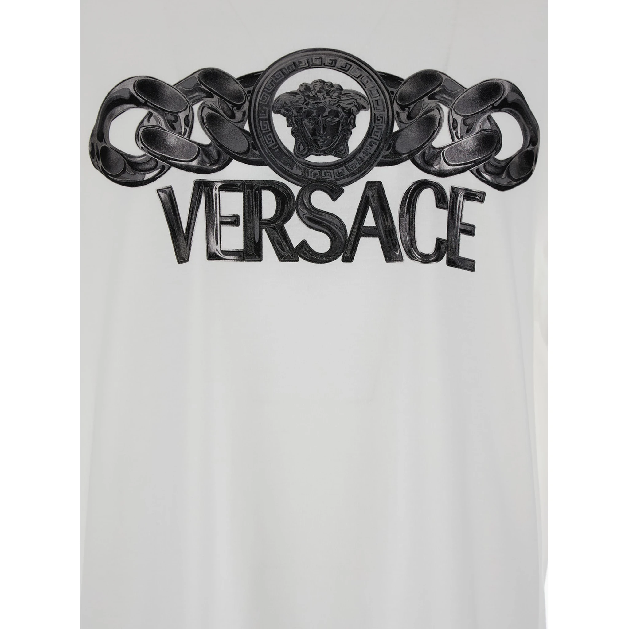 White T-Shirt with Medusa Head Logo Print on the Front in Cotton Man