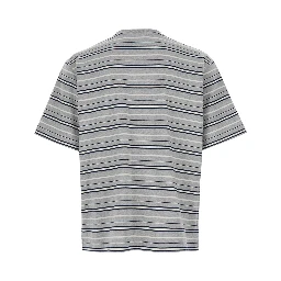 Grey Crewneck T-Shirt with All-Over Striped Motif in Cotton Man