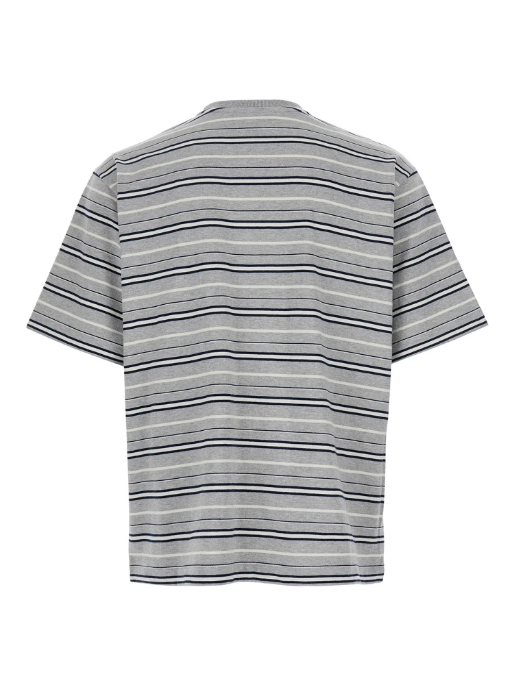 Grey Crewneck T-Shirt with All-Over Striped Motif in Cotton Man alternative