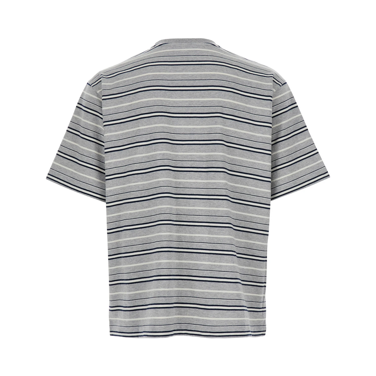 Grey Crewneck T-Shirt with All-Over Striped Motif in Cotton Man