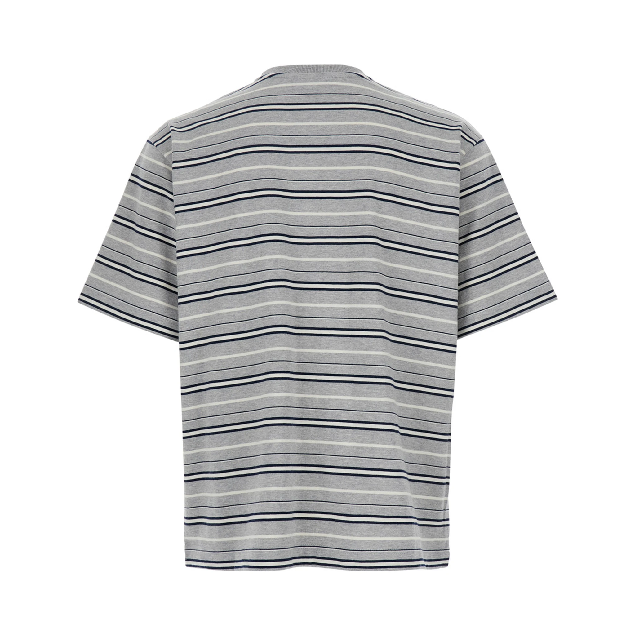 Grey Crewneck T-Shirt with All-Over Striped Motif in Cotton Man