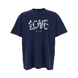 Blue Crewneck T-Shirt with Maxi Print on the Front in Cotton Man