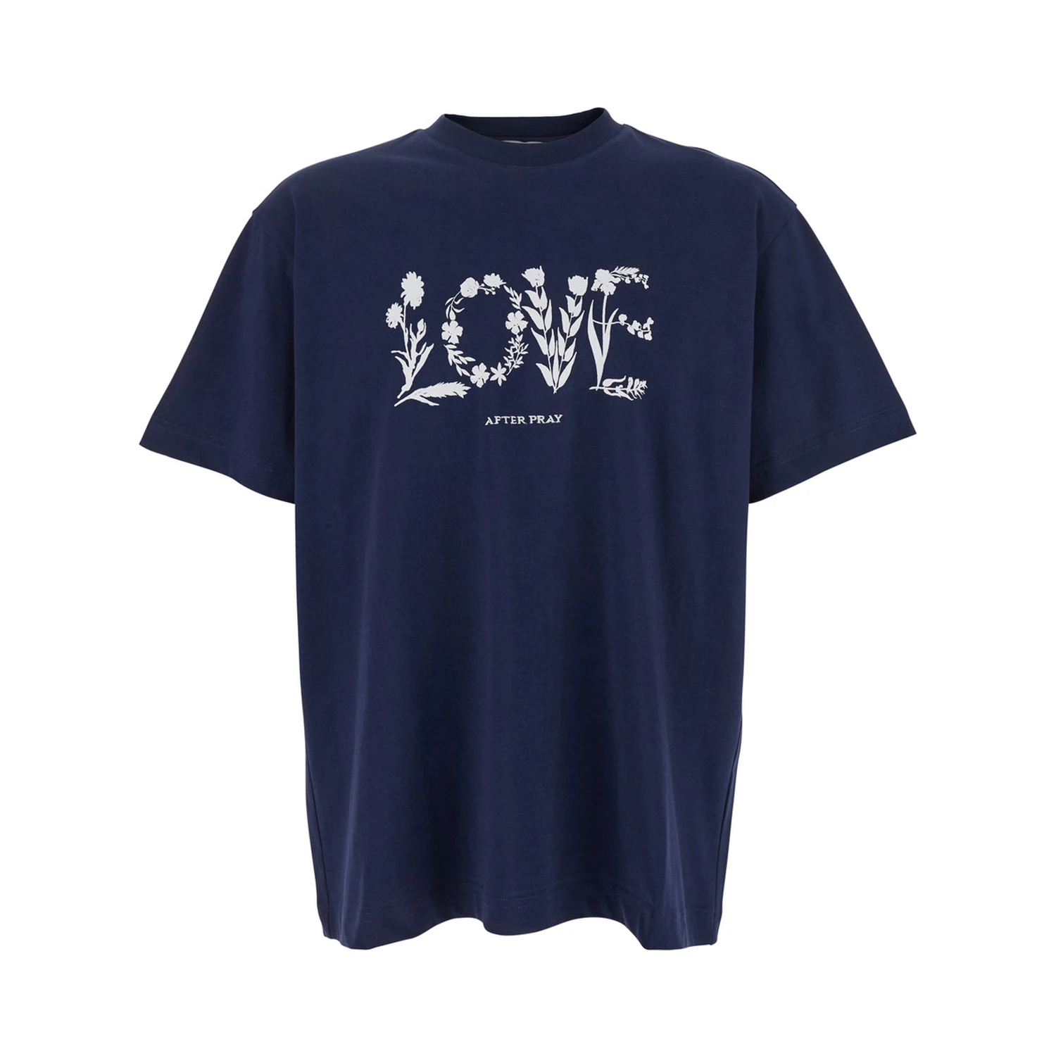 Blue Crewneck T-Shirt with Maxi Print on the Front in Cotton Man