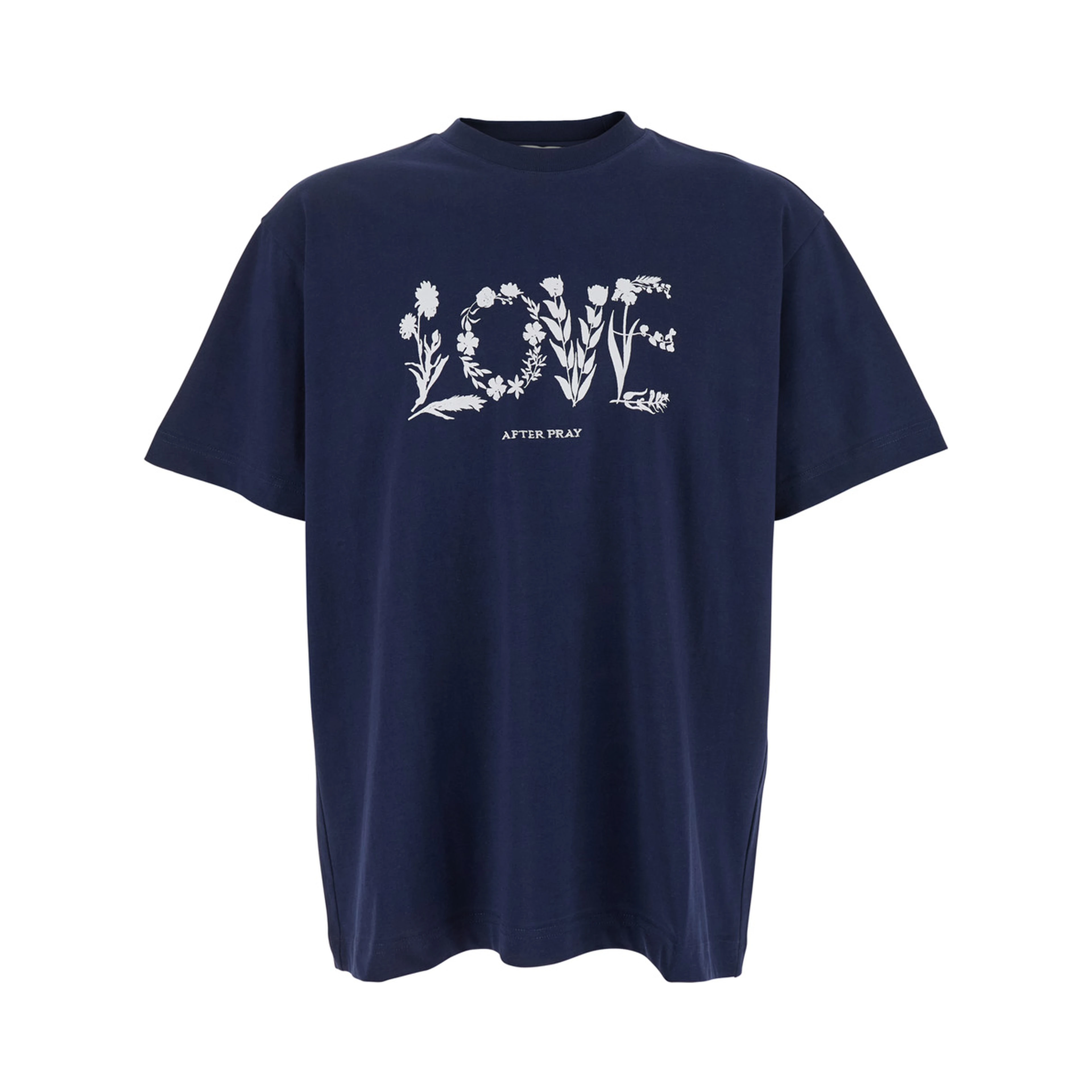 Blue Crewneck T-Shirt with Maxi Print on the Front in Cotton Man