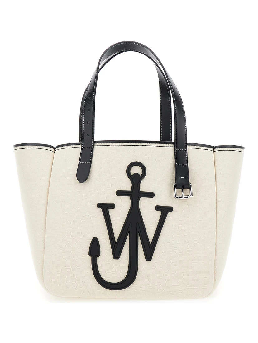 White Shopper with JW Logo on the Front in Canvas and Leather Woman