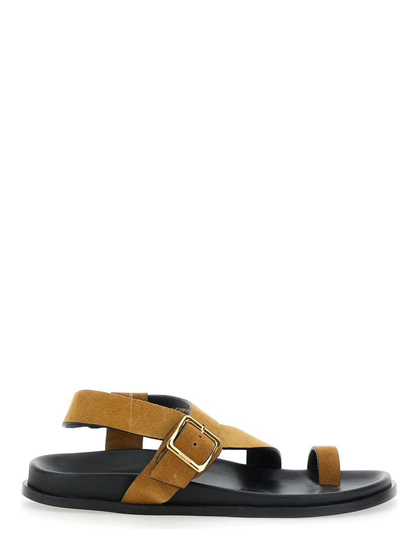 Siren Brown Sandals with Metal Buckle Strap and Logo Insole in Suede Woman