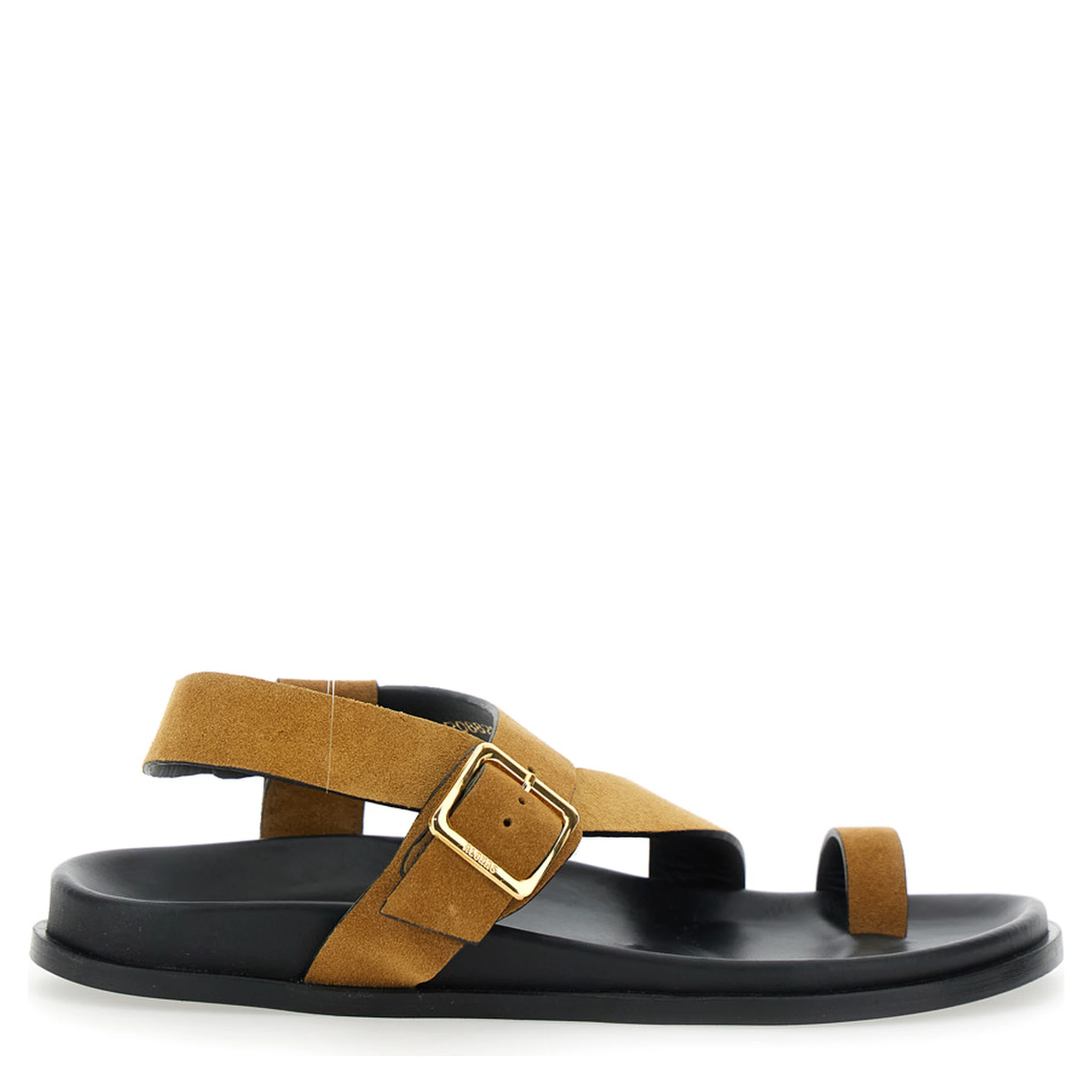 Siren Brown Sandals with Metal Buckle Strap and Logo Insole in Suede Woman