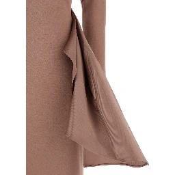 Kiana Brown Long Dress with Boat Neckline and Maxi Draped Detail in Tech Fabric Stretch Woman