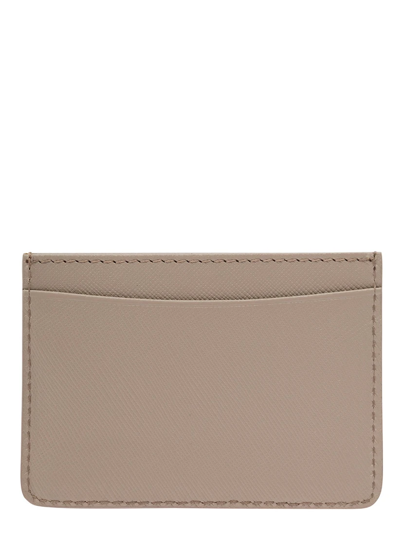 Grey Card Holder with Logo in Hammered Leather Woman