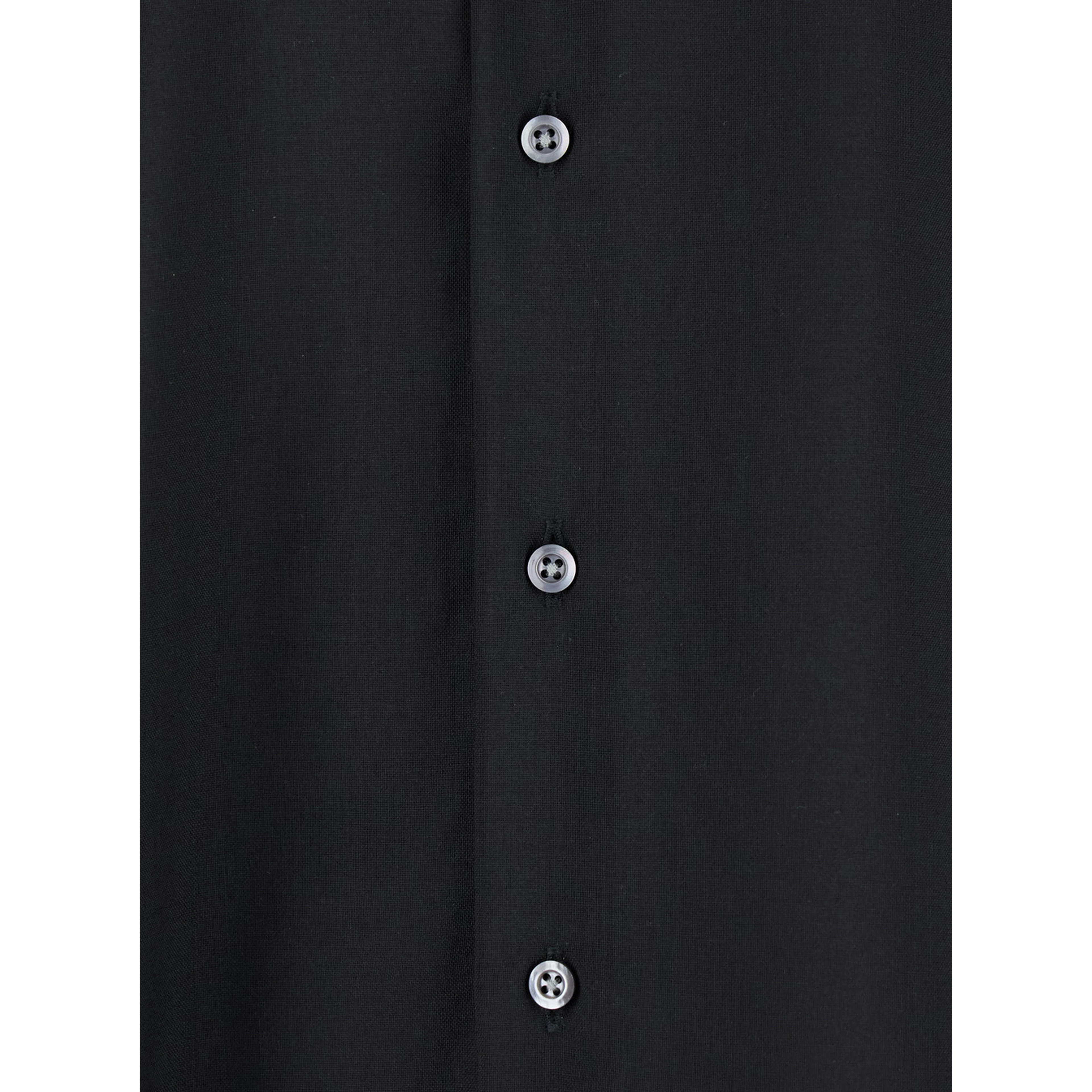 Black Shirt with Classic Collar and Button Closure in Fabric Man