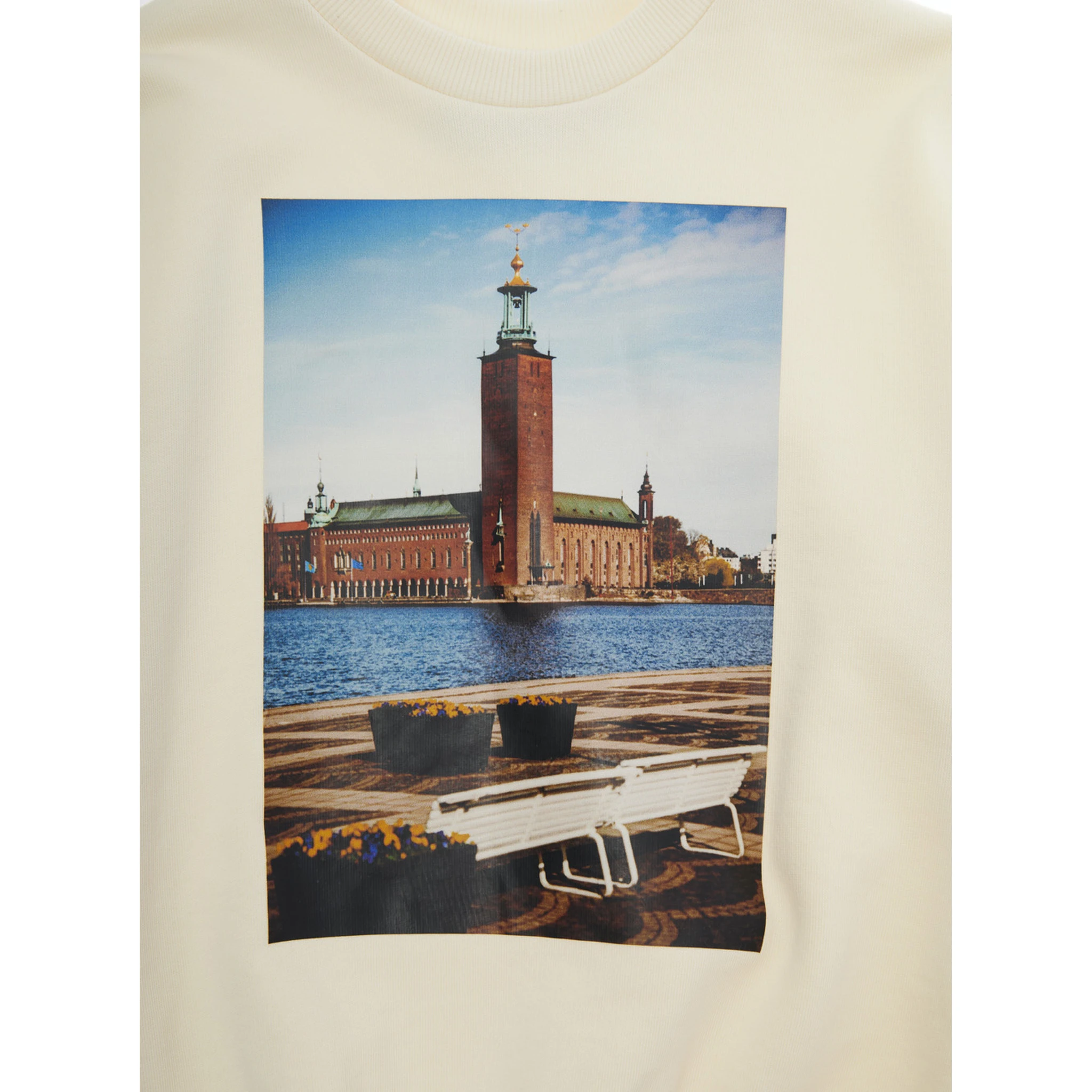City Hall White Crewneck Sweatshirt with Maxi Print on the Front in Cotton Boy