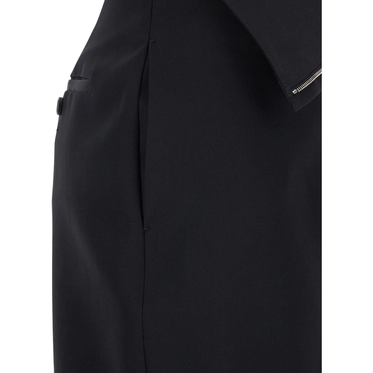 Black Skirt with Foldover Waist and Rear Single Slit in Wool Woman