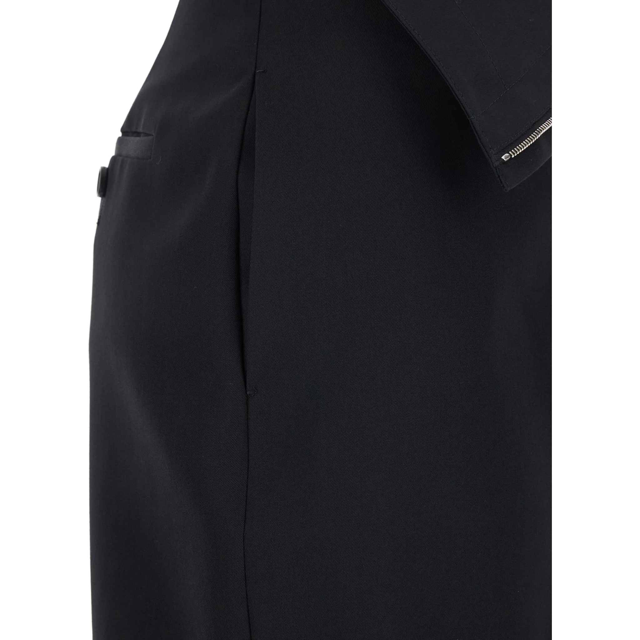 Black Skirt with Foldover Waist and Rear Single Slit in Wool Woman