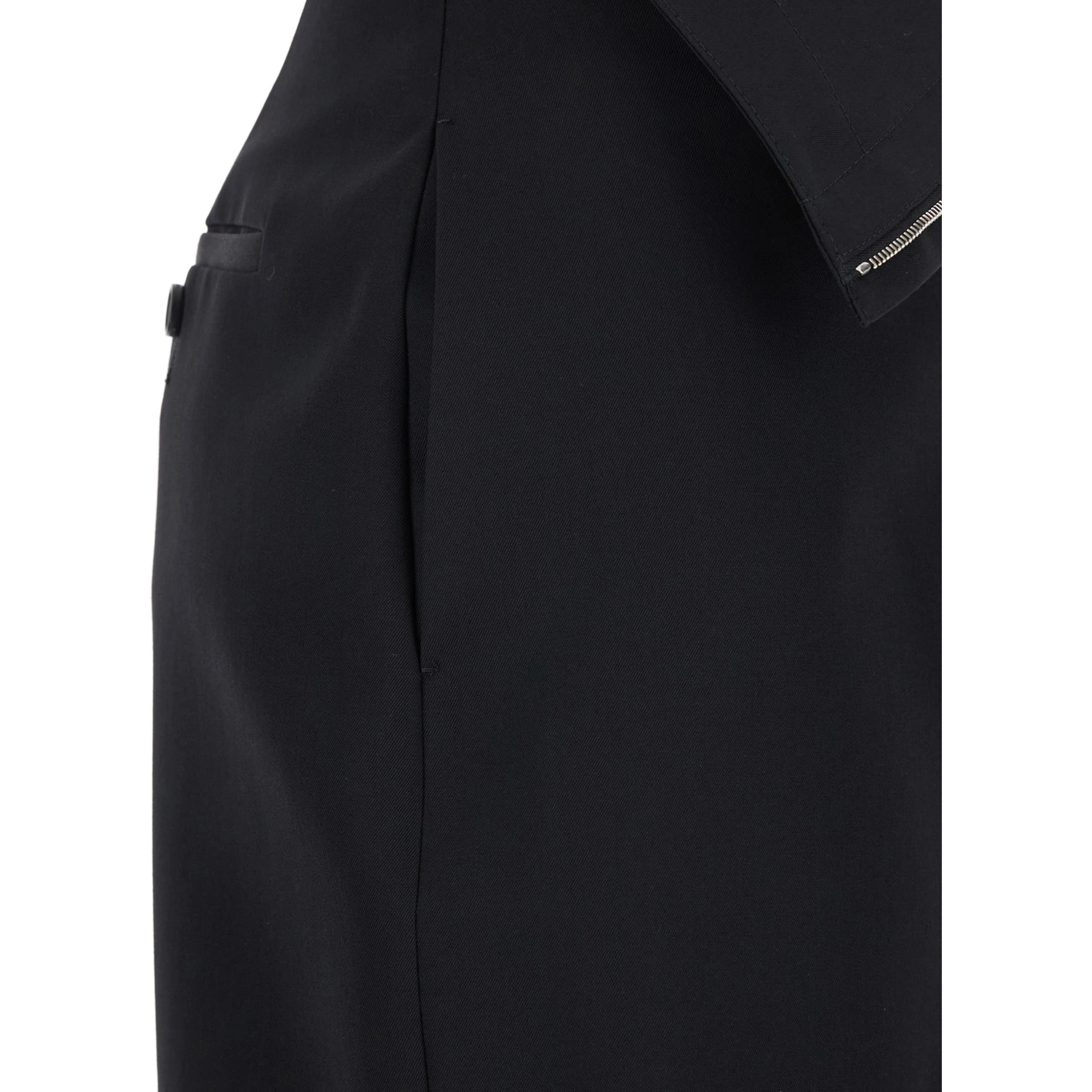 Black Skirt with Foldover Waist and Rear Single Slit in Wool Woman
