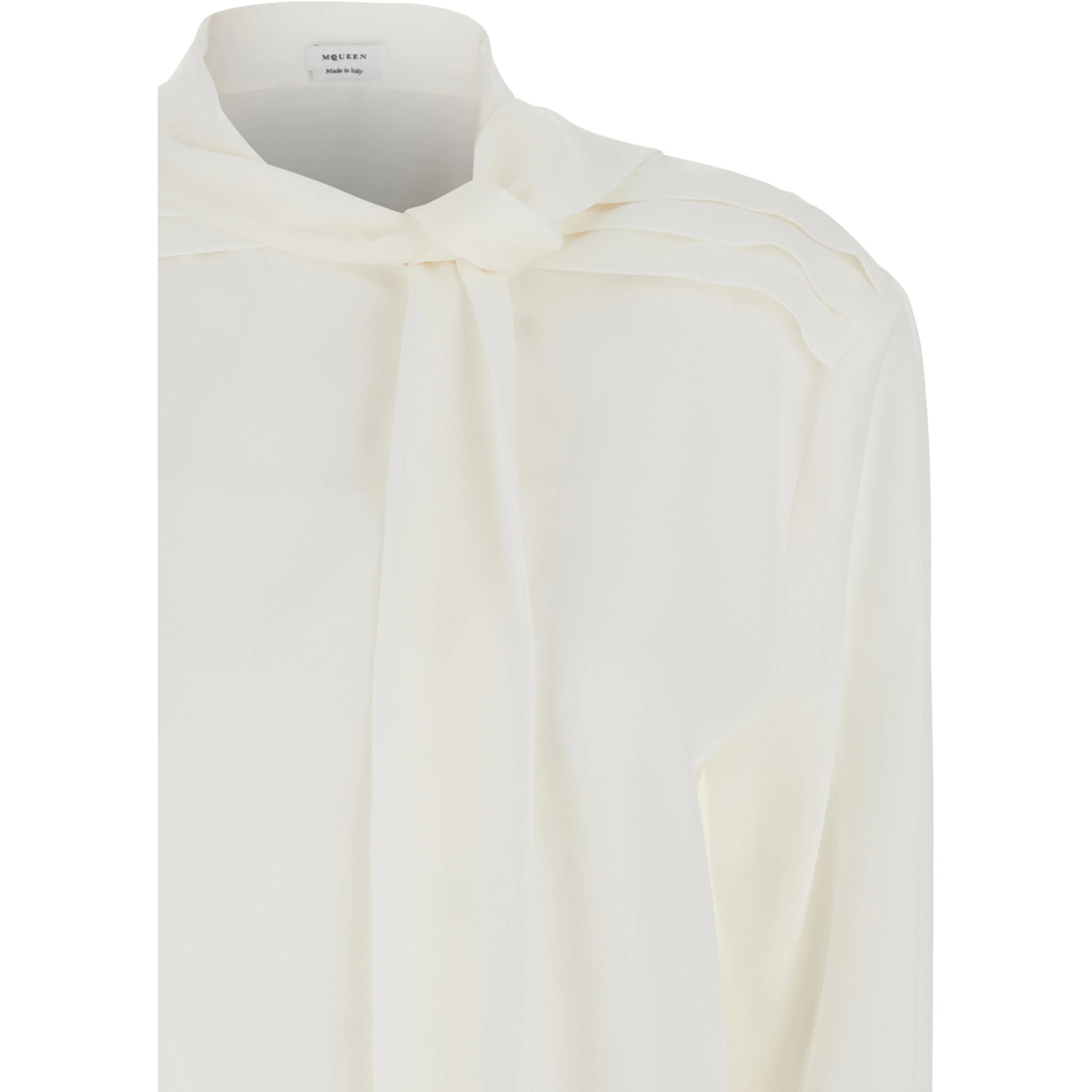 White Blouse with Scarf Detail on the Front in Silk Woman