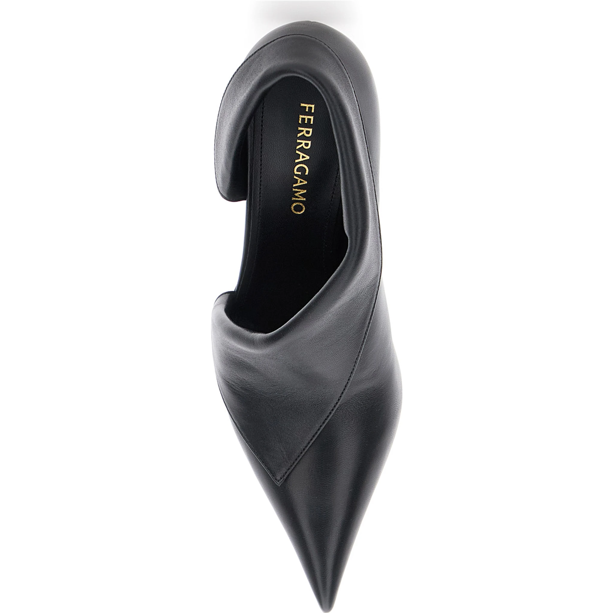 Black Pumps with Pointed Design and Side Opening Detail in Leather Woman