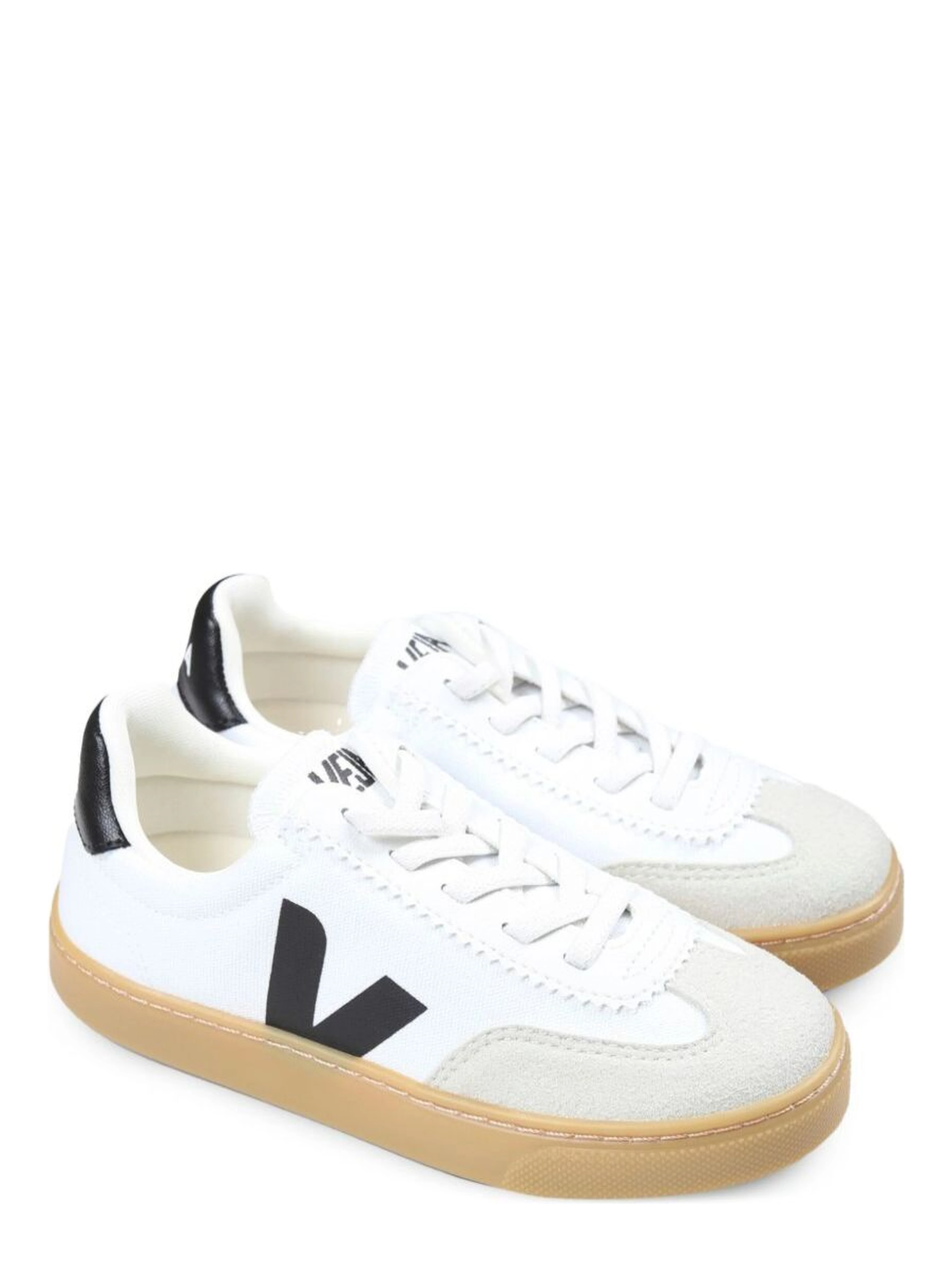 Volley White Low Top Sneakers with Contrasting Heel with Logo Lettering and Logo Detail on the Side in Canvas Boy