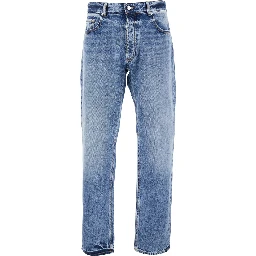 Light Blue Jeans with Belt Loops and Logo Patch on the Rear in Denim Man