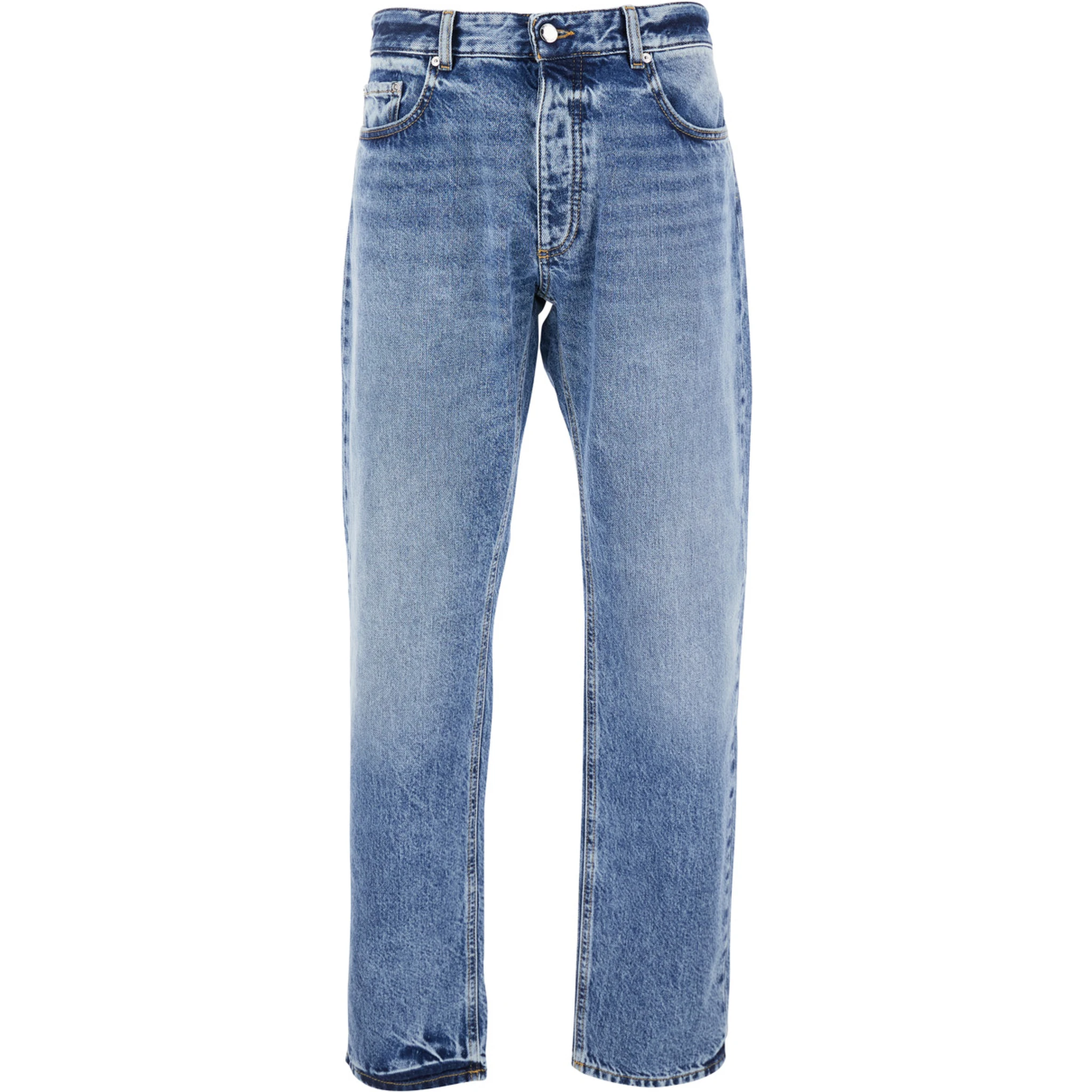 Light Blue Jeans with Belt Loops and Logo Patch on the Rear in Denim Man