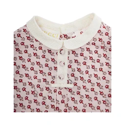Multicolor Dress with Peter Pan Collar and All-Over Micro Horsebit Print in Cotton Baby
