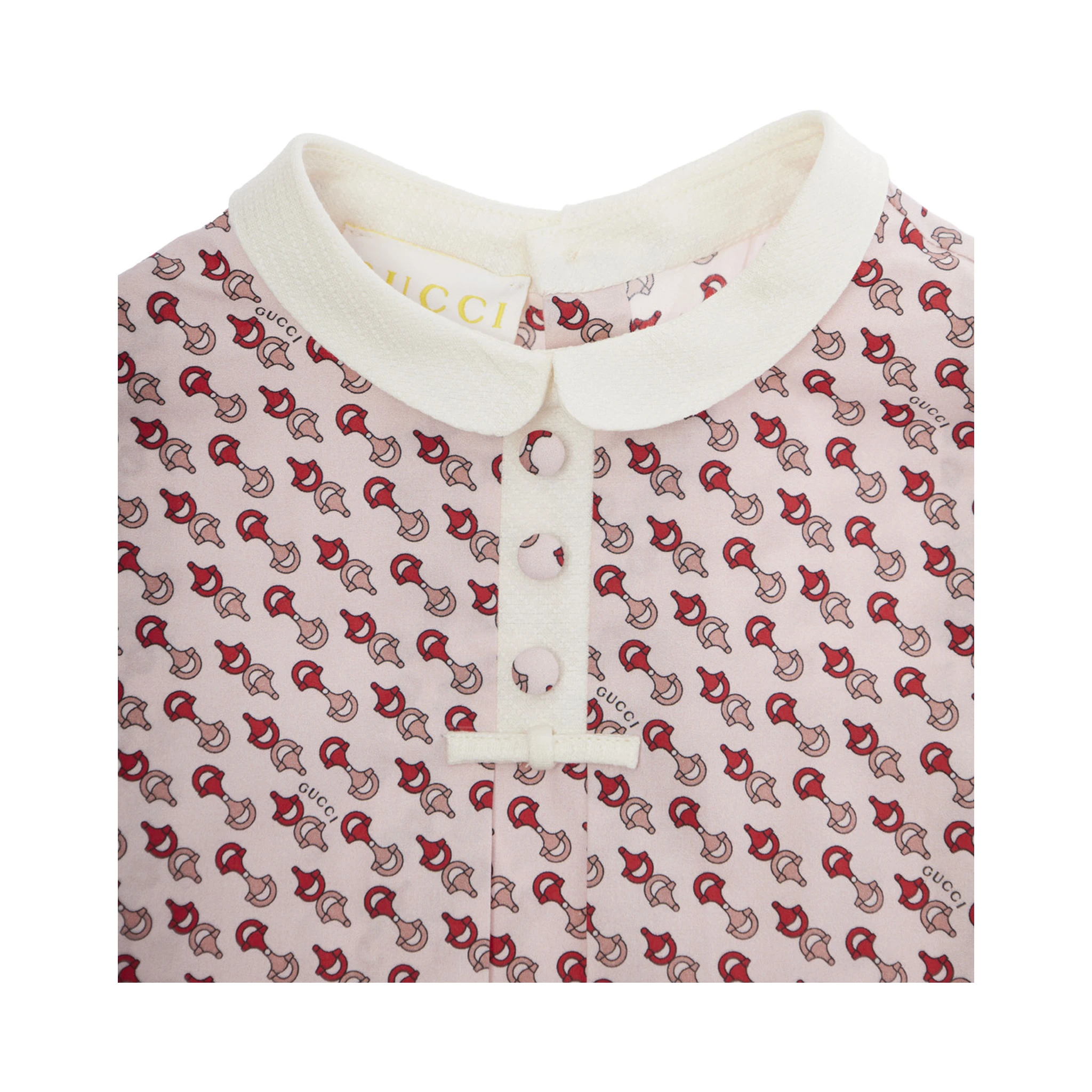Multicolor Dress with Peter Pan Collar and All-Over Micro Horsebit Print in Cotton Baby