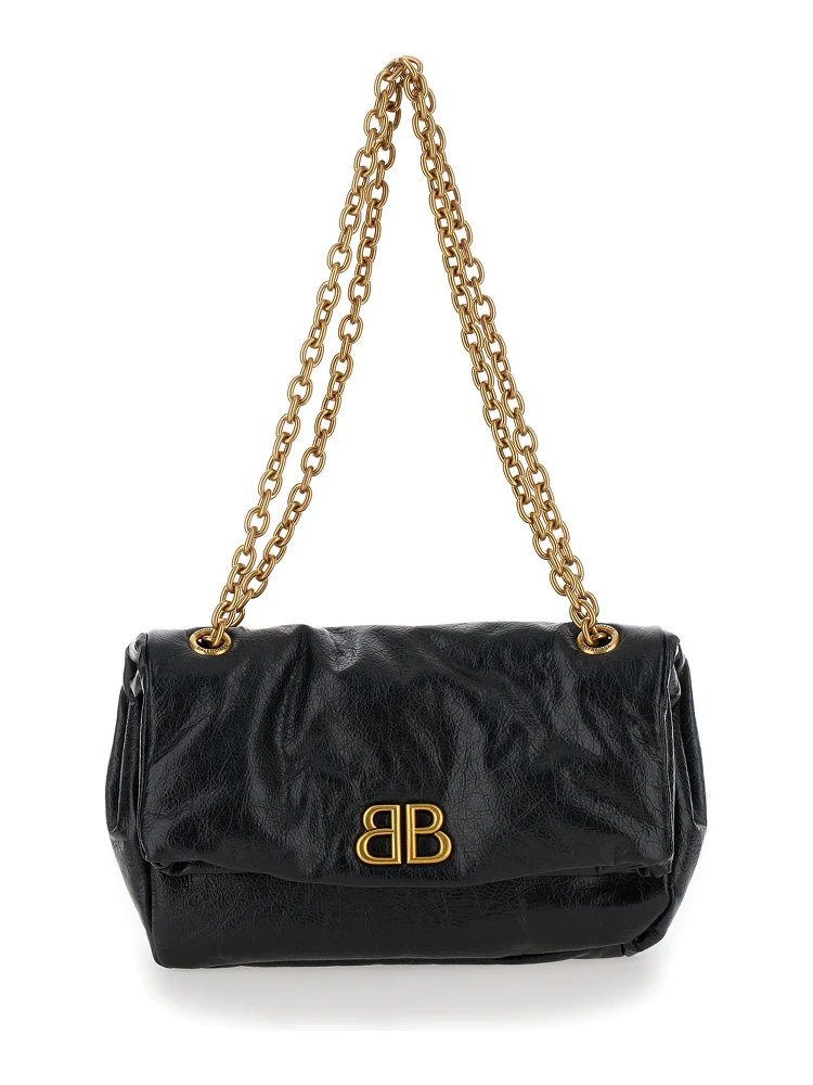 Monaco chain Black Shoulder Bag in Leather Woman