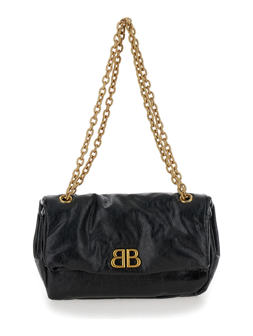 Monaco chain Black Shoulder Bag in Leather Woman