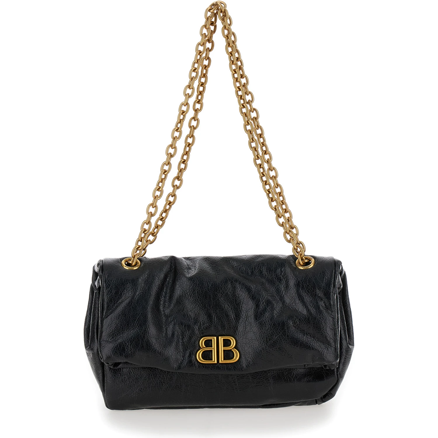 Monaco chain Black Shoulder Bag in Leather Woman