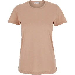 Pink T-Shirt with Logo Patch Applied on the Sleeve in Cotton Woman